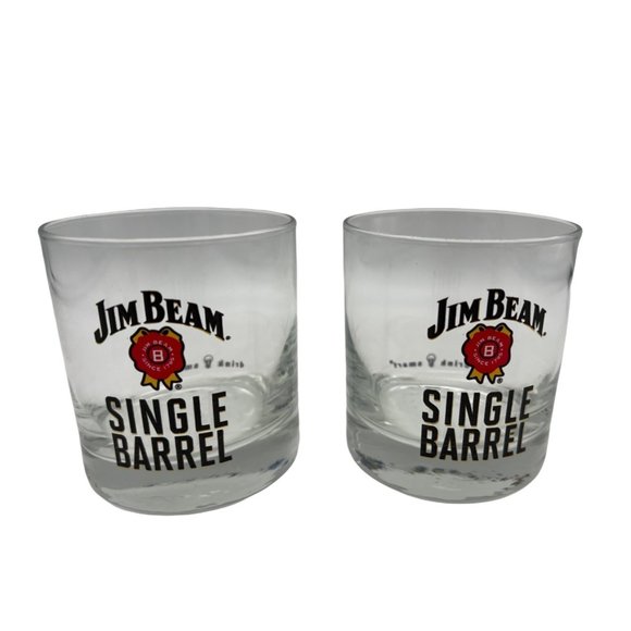 Jim Beam Other - Pair Jim Beam Single Barrel Whiskey Glass Lowball Rocks 3.25" Drink Smart